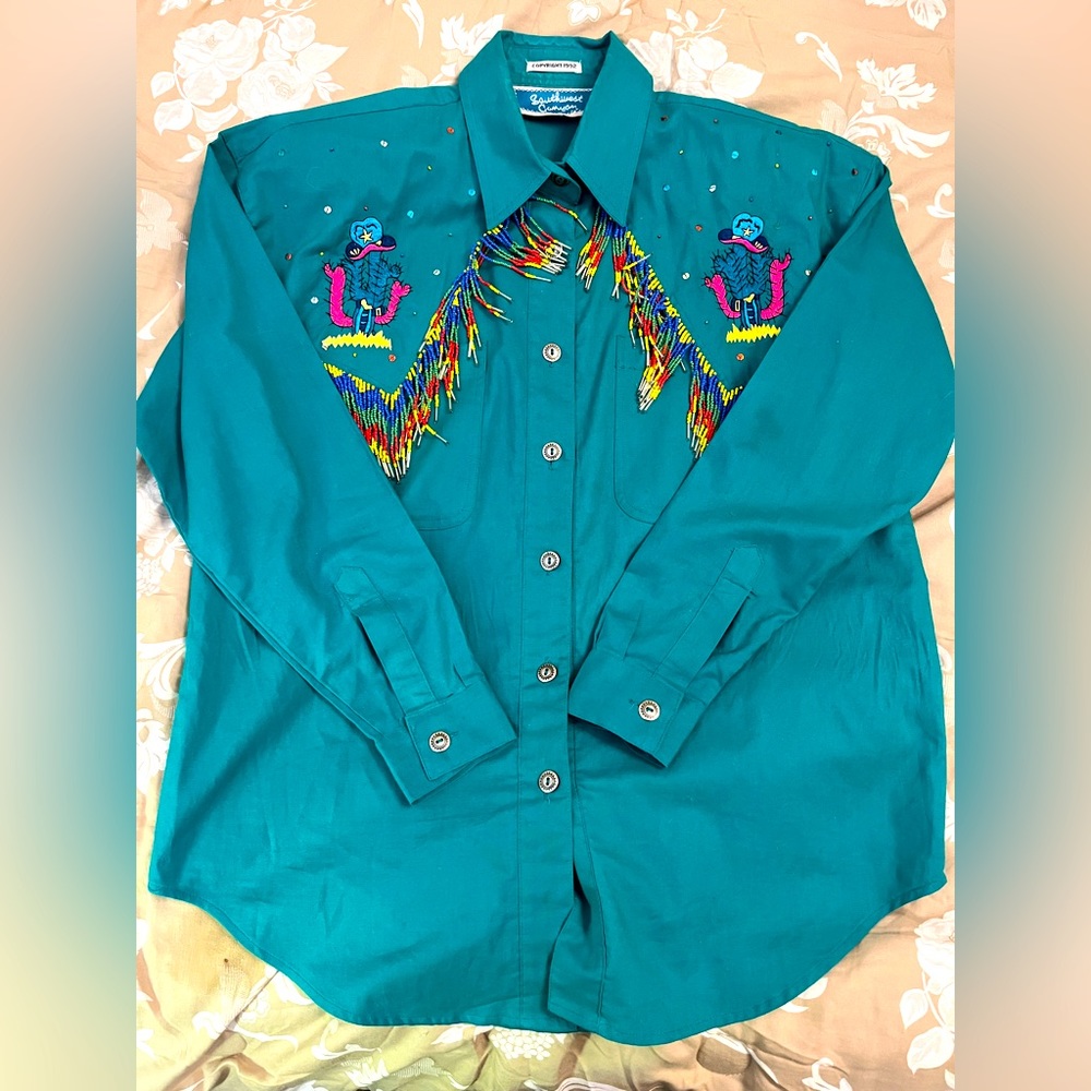 VINTAGE Western Cowgirl Embroidered Beaded Shirt RODEO Sz S